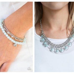 Necklace & Bracelet Set Blue Pearls